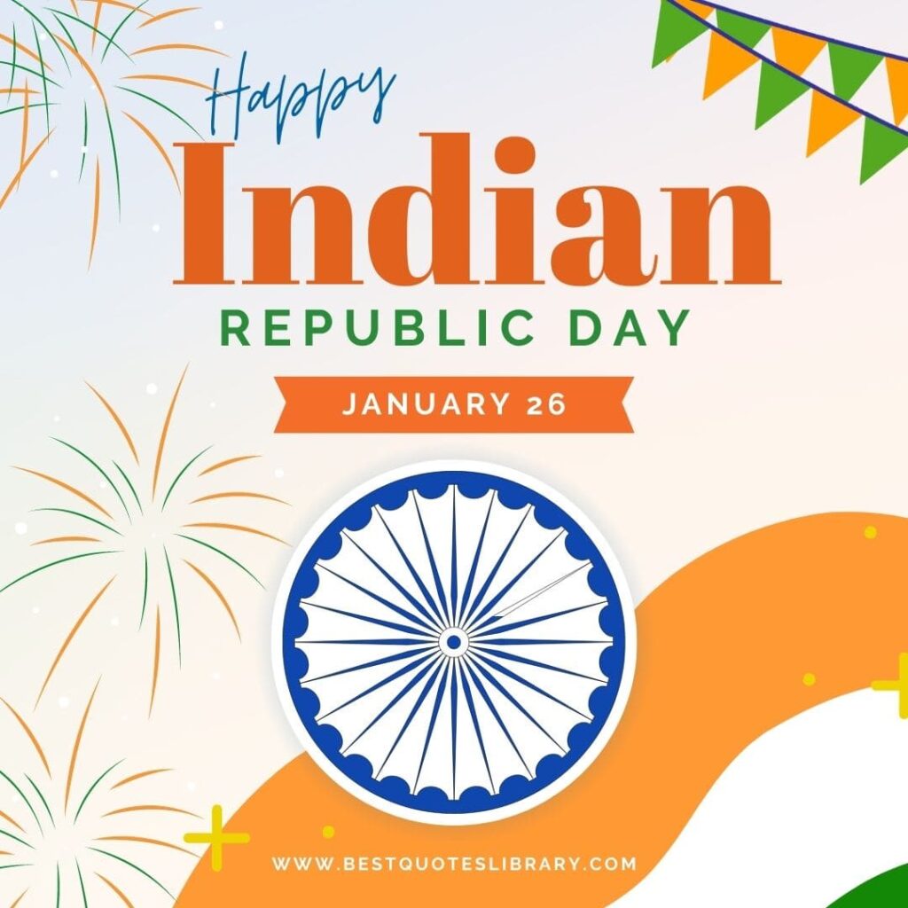 Happy Indian republic day 26th January celebration with fireworks and flag