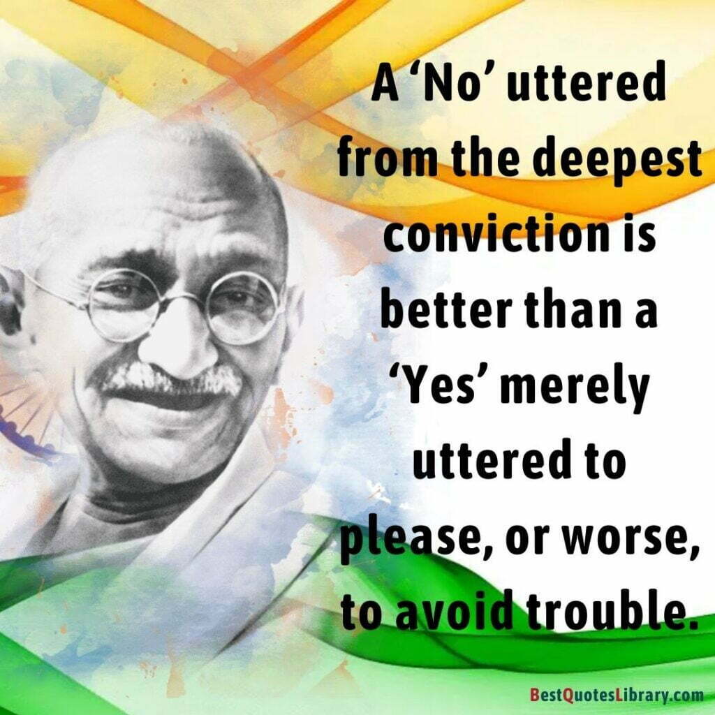 Mahatma Gandhi's photo with thoughts of his with Tiranga