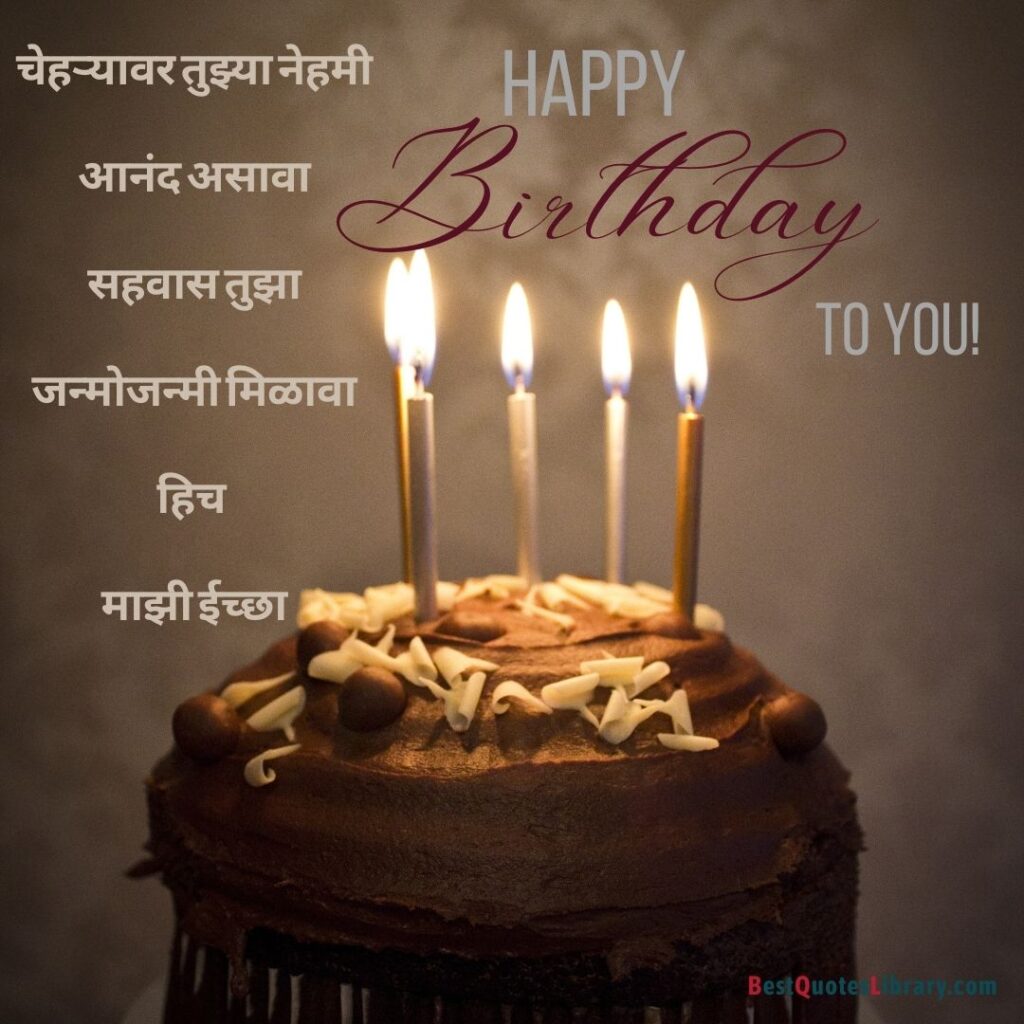 Birthday cake with lighten candle wishes in Marathi quotes happy birthday to wife