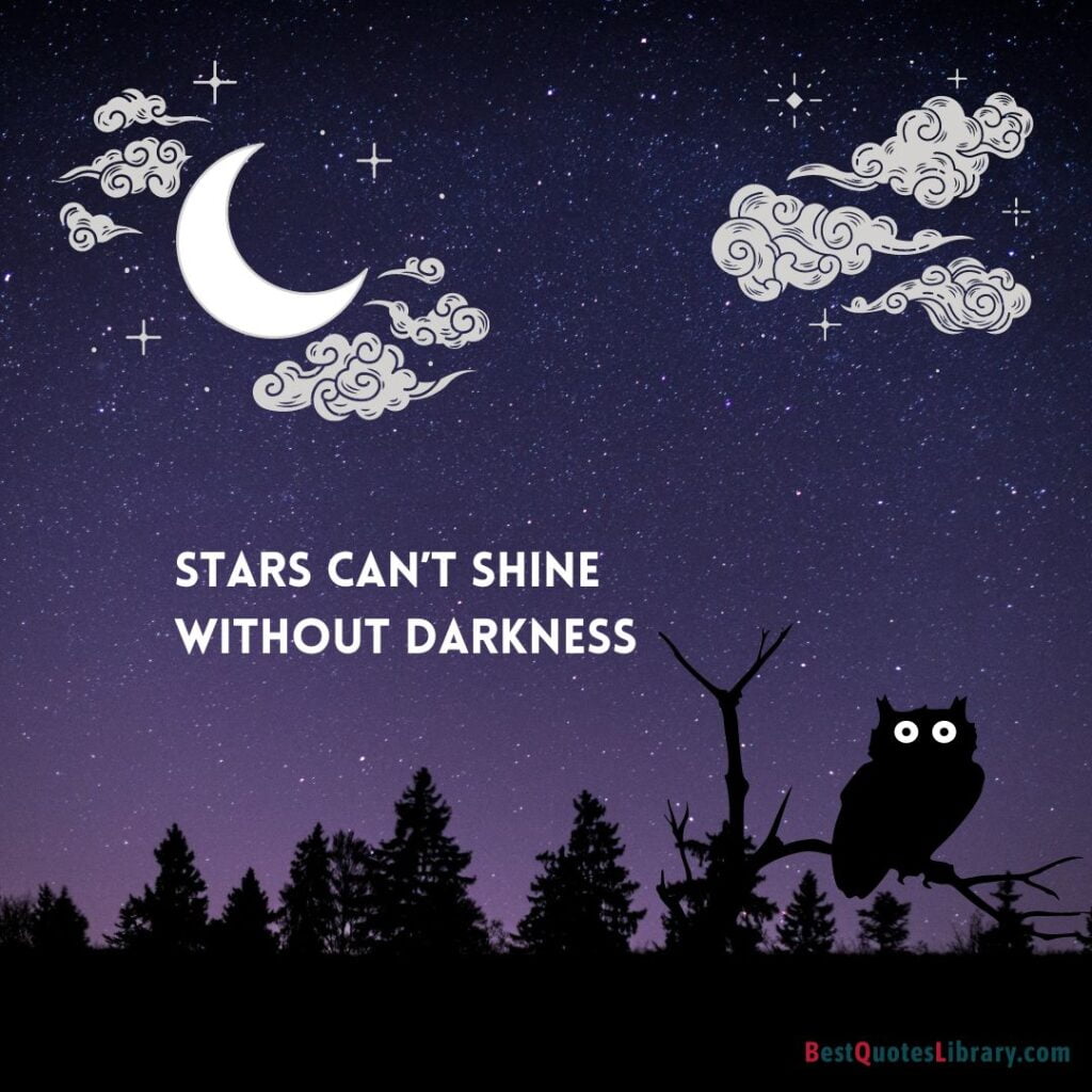 English quote with starry sky in jungle with owl