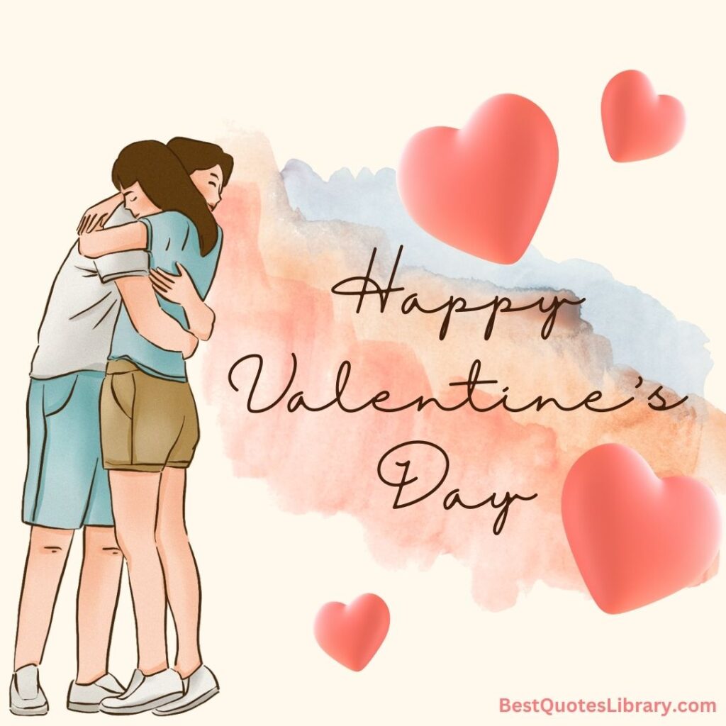 Heart shape with painting on hugging each other couple  on Valentine's day