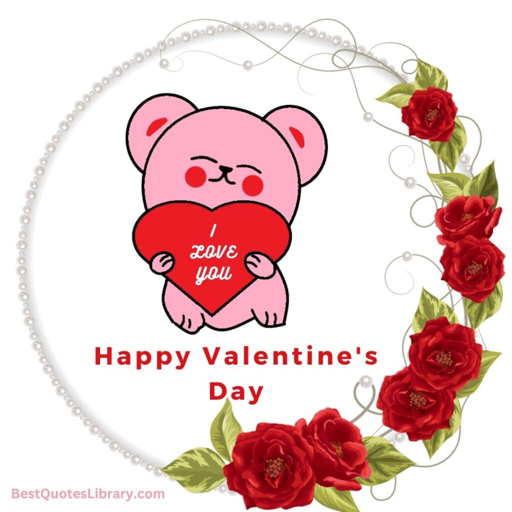 happy valentine's day images with flowers and teddy