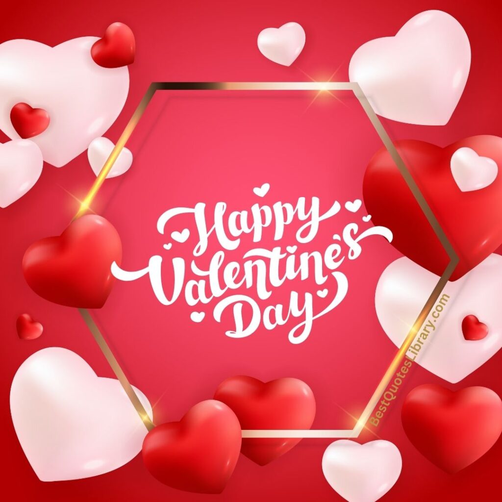 red and white color Hearts with Hexagon on Valentine's day