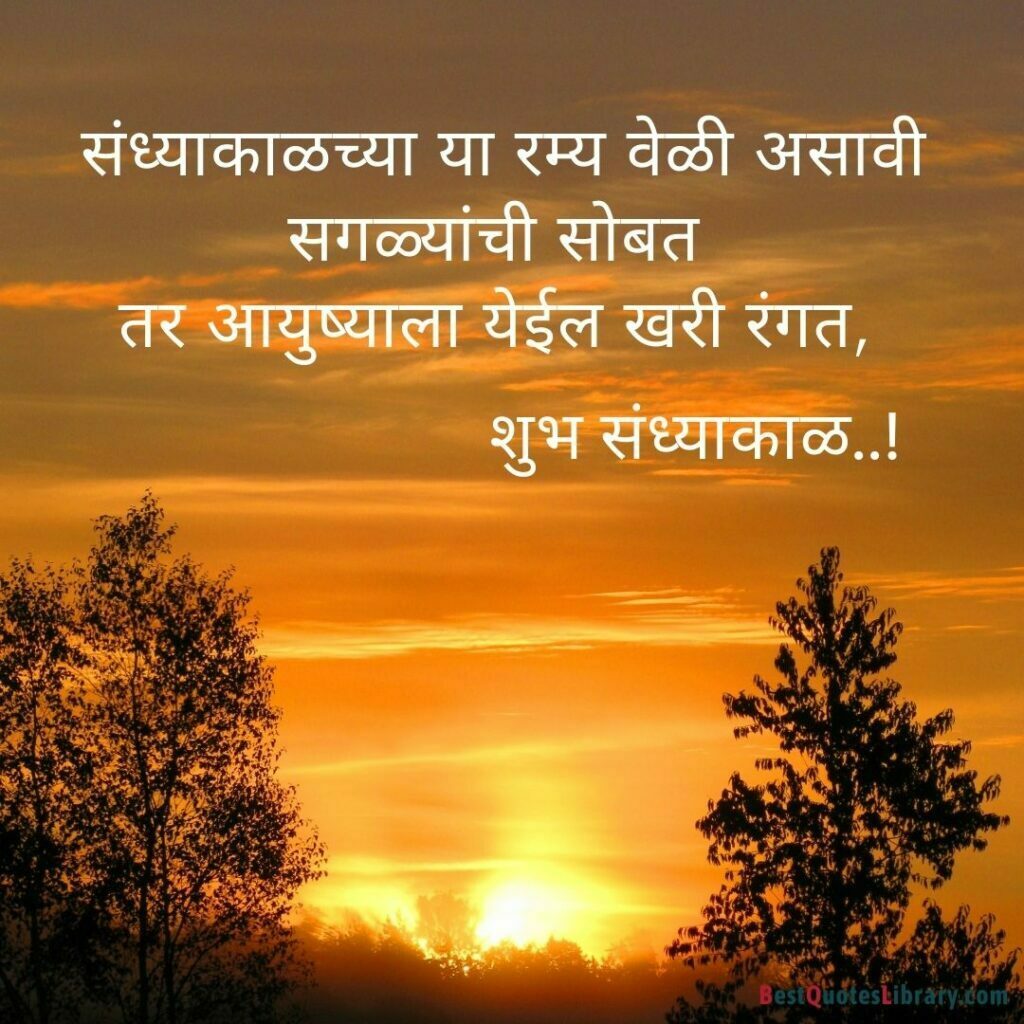 trees under cloudy sky during evening with beautiful sunset with Marathi quote